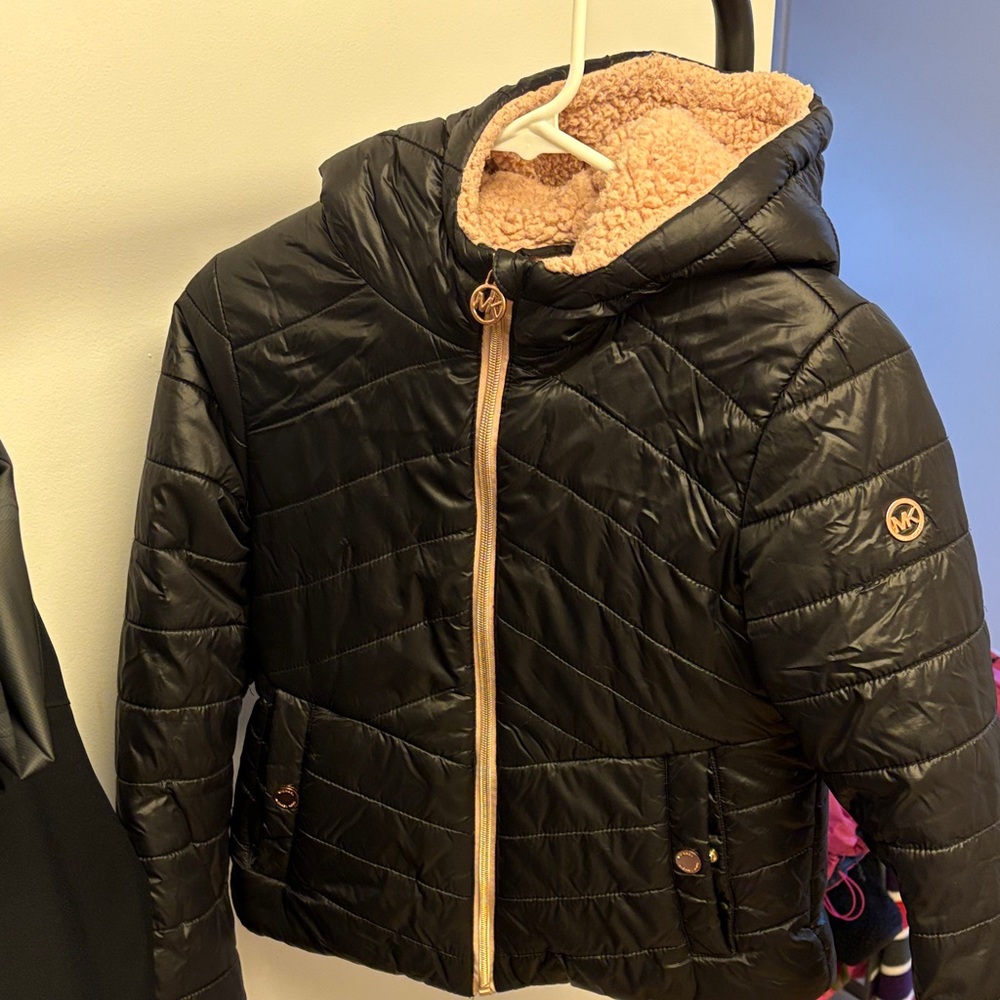 MK Kids Black Quilted Jacket with Hood